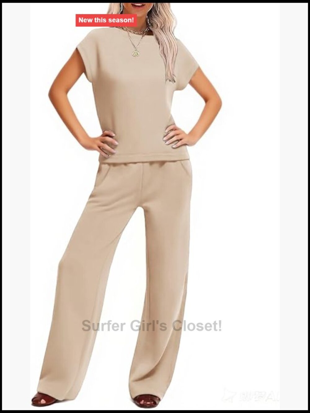 Women's Two Piece Lounge Set - Short Sleeve Wide Leg Casual Sweatsuit Vacation